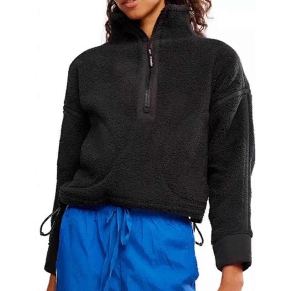039 NWT Free People Women's Mountain High 1/2 Zip Fleece | Color Black | Size M
